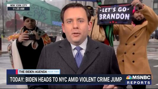 ‘Let’s Go Brandon’ Flag and Protestors Interrupt MSNBC Coverage of Biden’s Trip to the Big Apple