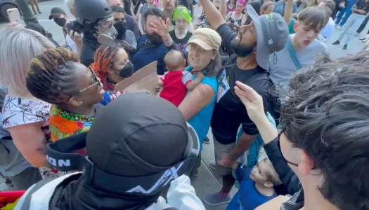 Terrified Mother and Children Surrounded by Trans Activists at Christian Rally
